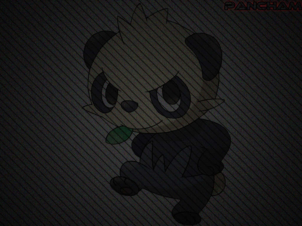桌布 壁紙 — 深色調動漫風格的 Pancham 在斜紋背景前拿著一片葉子。