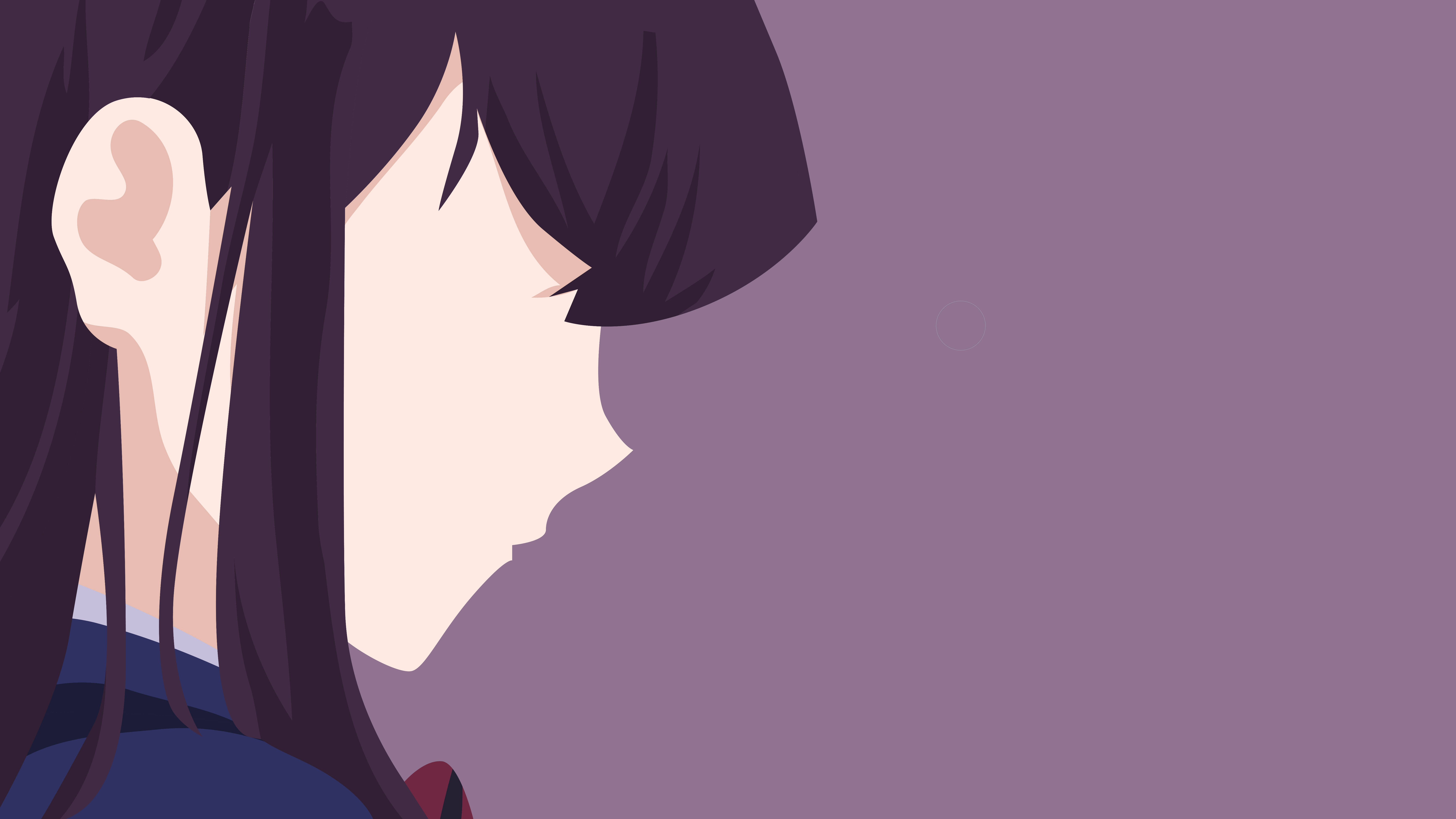 Komi Cant Communicate 桌布 壁紙 — 深色頭髮的動漫女孩側面，背景為純紫色。