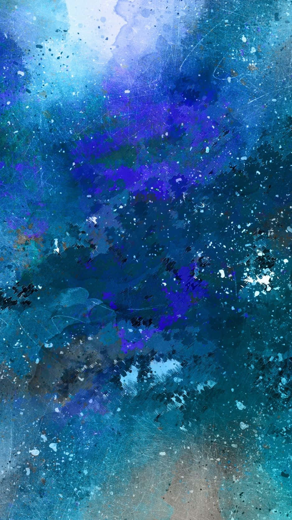 Blue Watercolor 桌布 壁紙 — 深藍、紫色和藍綠色的鮮豔抽象水彩潑濺，帶有白色斑點和紋理筆觸。