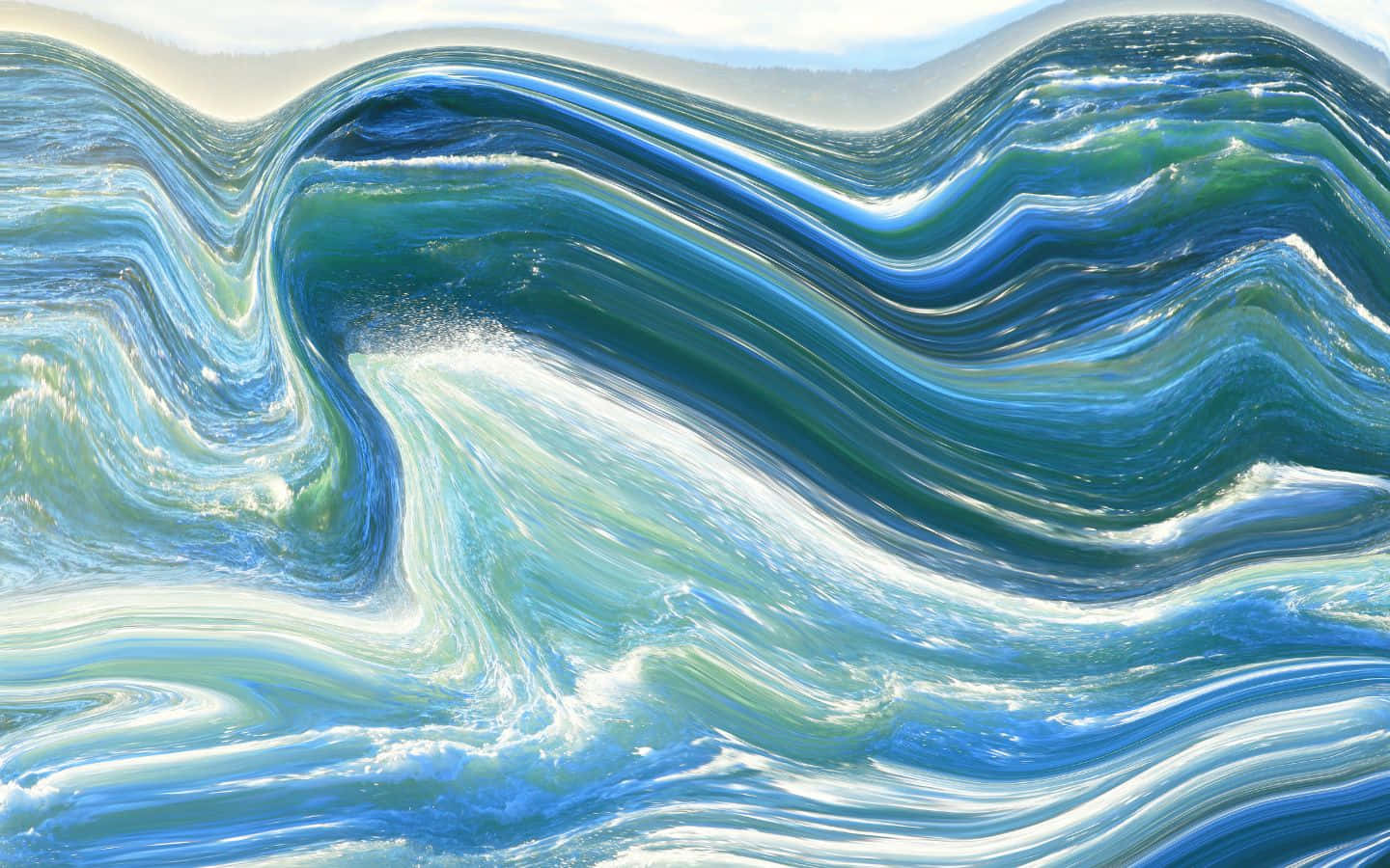 1440x900 桌布 壁紙 — 深藍綠色和白色的動態漩渦波浪，營造出流暢的抽象海洋場景。