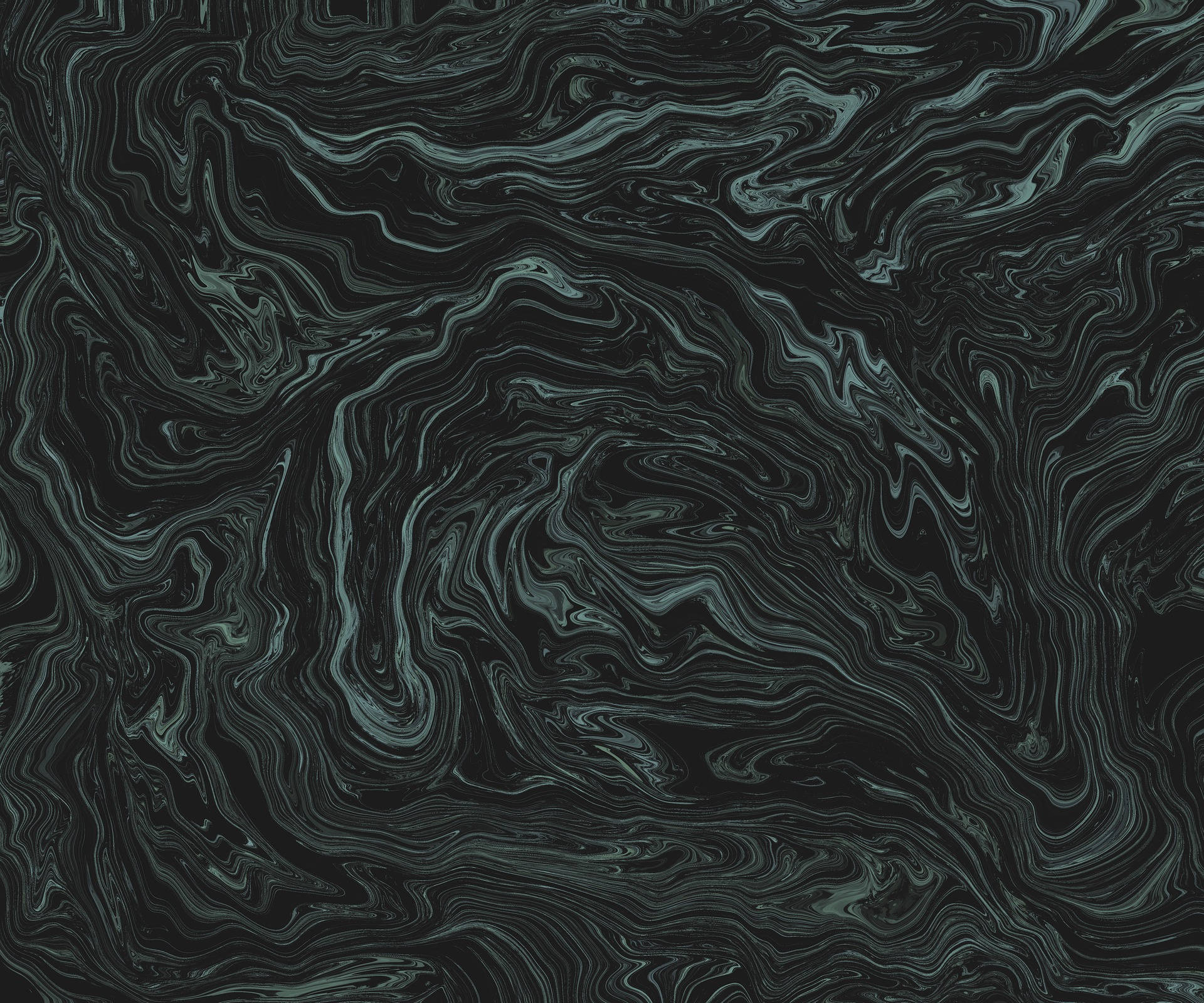 Marble Desktop 桌布 壁紙 — 深藍綠色和黑色漩渦抽象圖案，類似流動大理石，帶有流暢的有機線條。