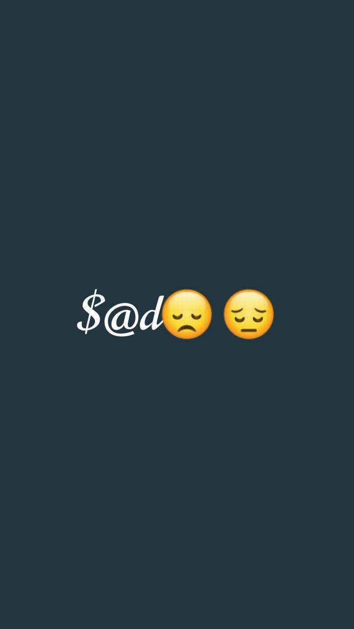 Sad Emoji 桌布 壁紙 — 深藍綠色背景，中央有白色美元符號和兩個黃色悲傷表情符號。