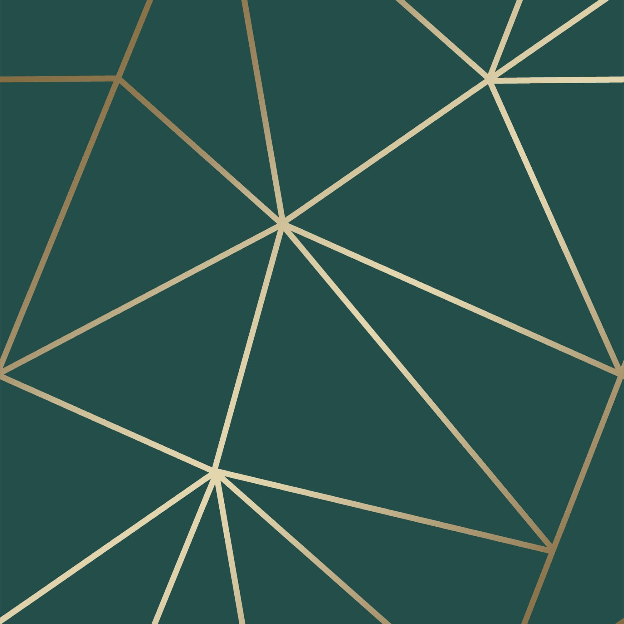Green Geometric 桌布 壁紙 — 深藍綠色背景，飾以優雅的金色幾何線條，形成相互連接的三角形。