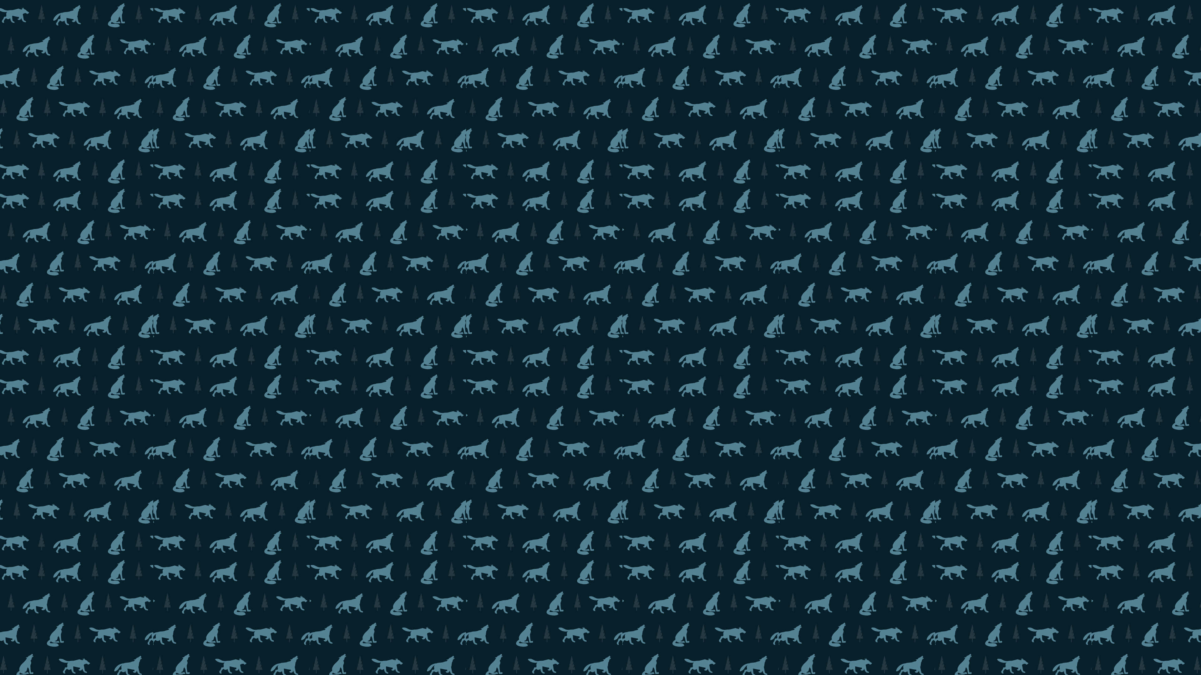 Wolf Pattern 桌布 壁紙 — 深藍綠色背景上重複的淺藍色狗剪影圖案。