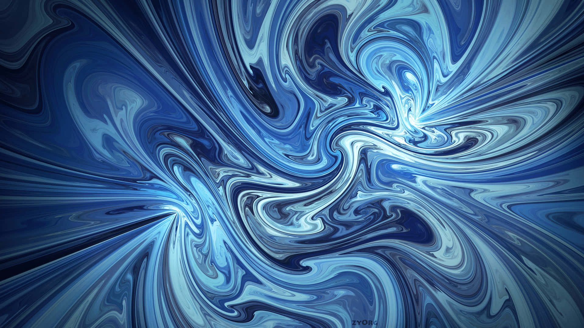 Blue Marble 桌布 壁紙 — 深藍與白色的迷人數位漩渦，以動態流動的方式在畫面中流動。