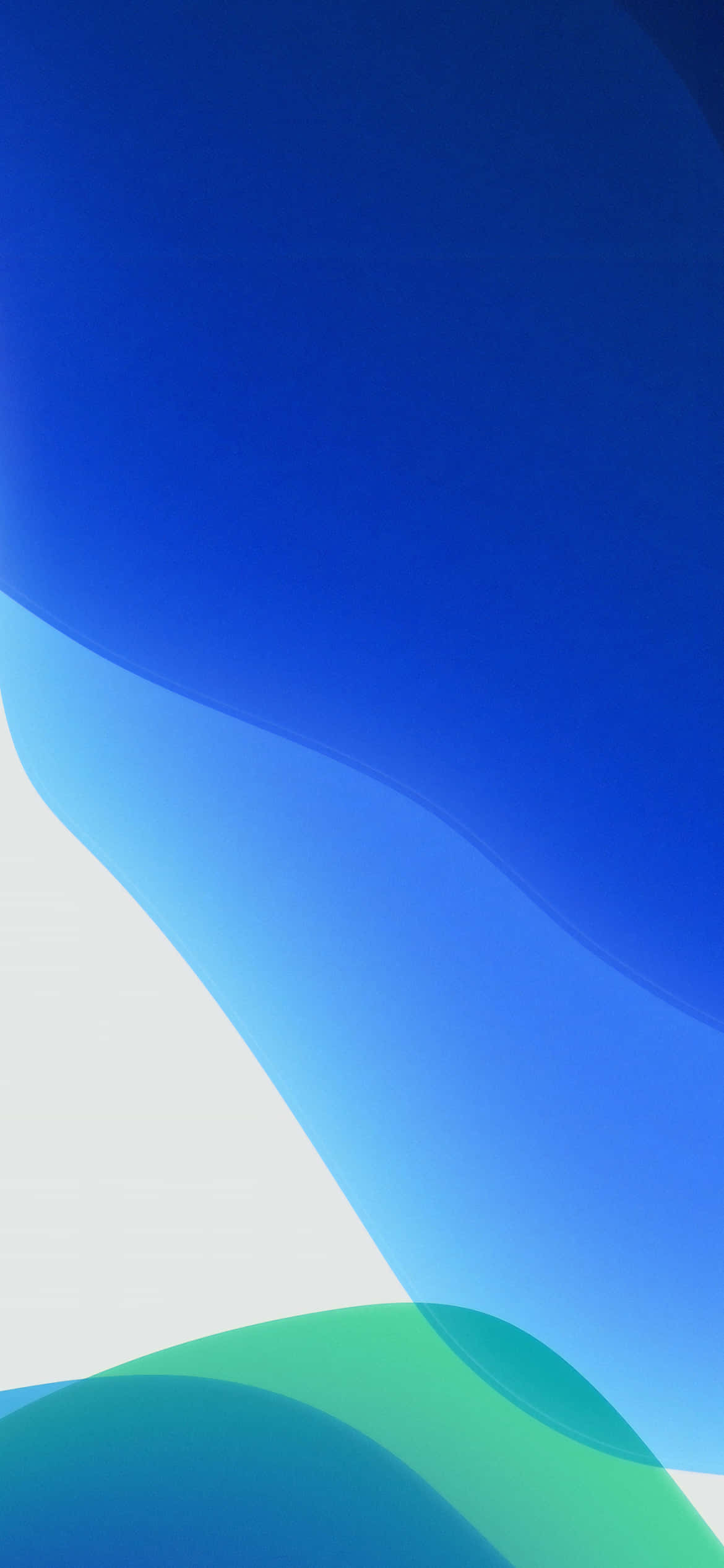iOS 13 桌布 壁紙 — 深藍色、淺藍色和藍綠色的平滑流動漸層在清晰白色背景上旋轉。
