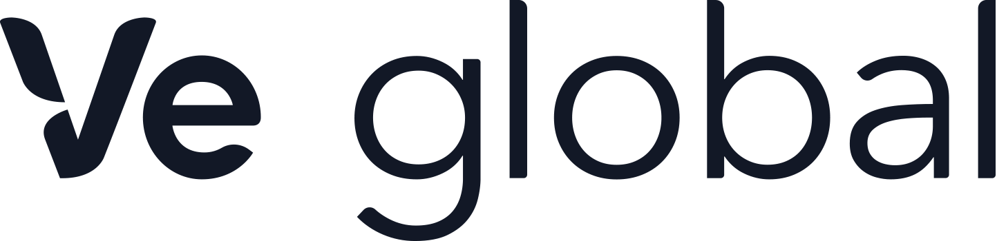 標誌 桌布 壁紙 — 深藍色Ve global標誌文字，黑色背景，現代無襯線字體。