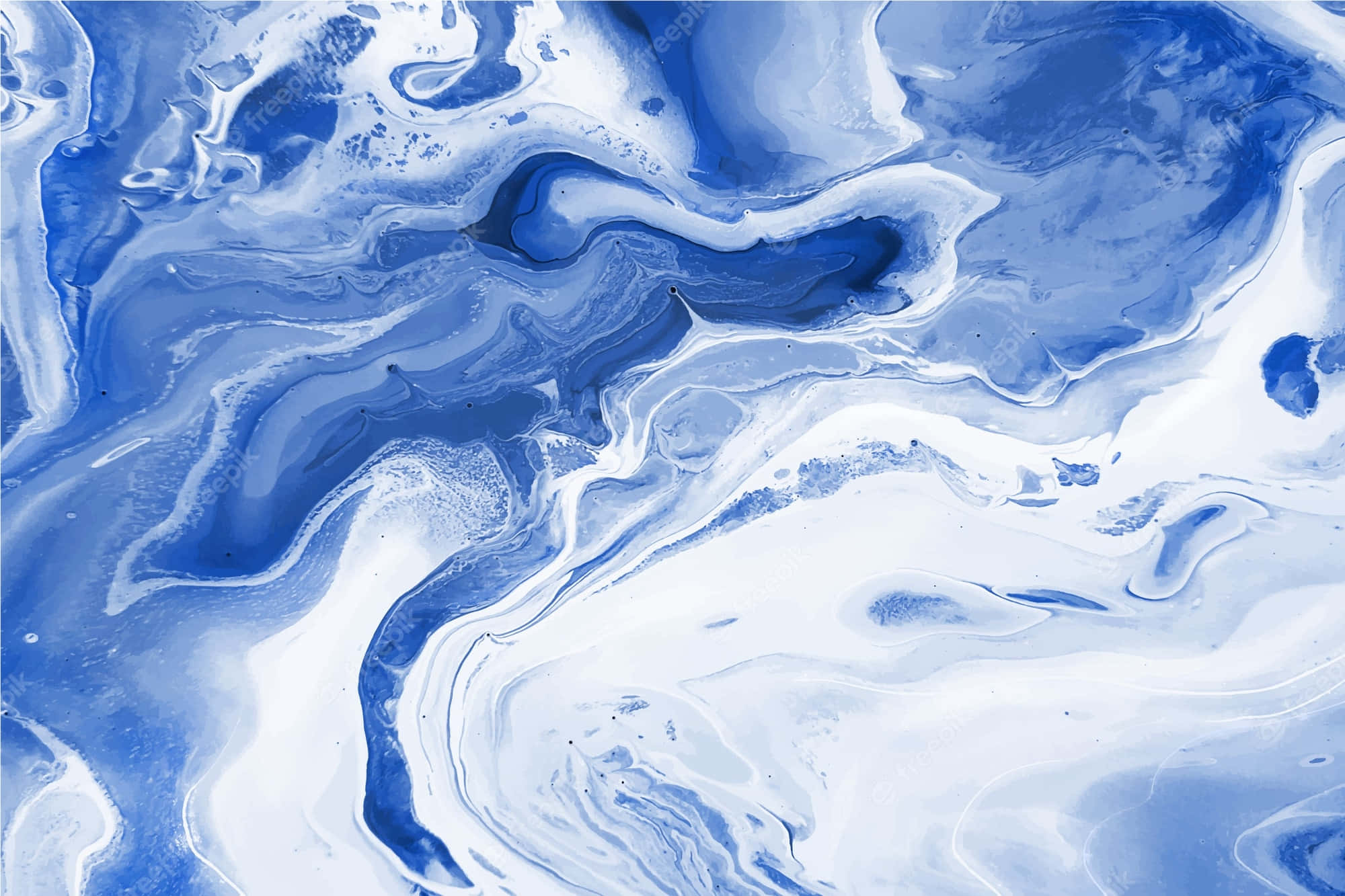 Blue Marble 桌布 壁紙 — 深藍色和白色油漆的動態漩渦以有機、流暢的圖案流動，創造出迷人的抽象構圖。