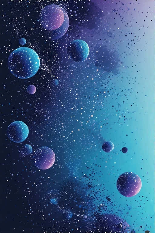 Ethereal Spheres Oil & Water Dreamscape 壁紙 — 深藍色和紫色色調的浮動球體在星空宇宙中飄移，伴隨著漸變星雲。