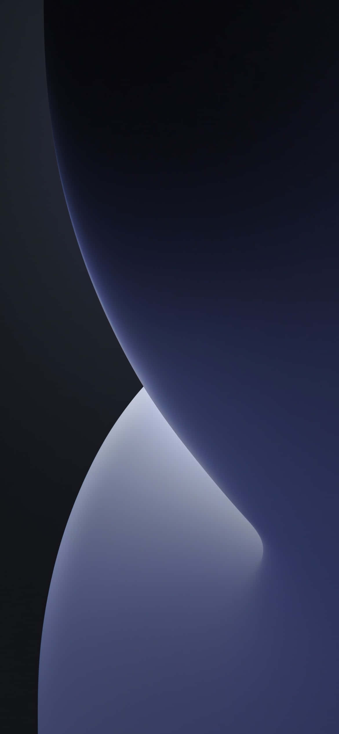 iPhone 12 桌布 壁紙 — 深藍色和黑色的平滑曲線形狀的極簡抽象構圖，帶有柔和發光的高光。