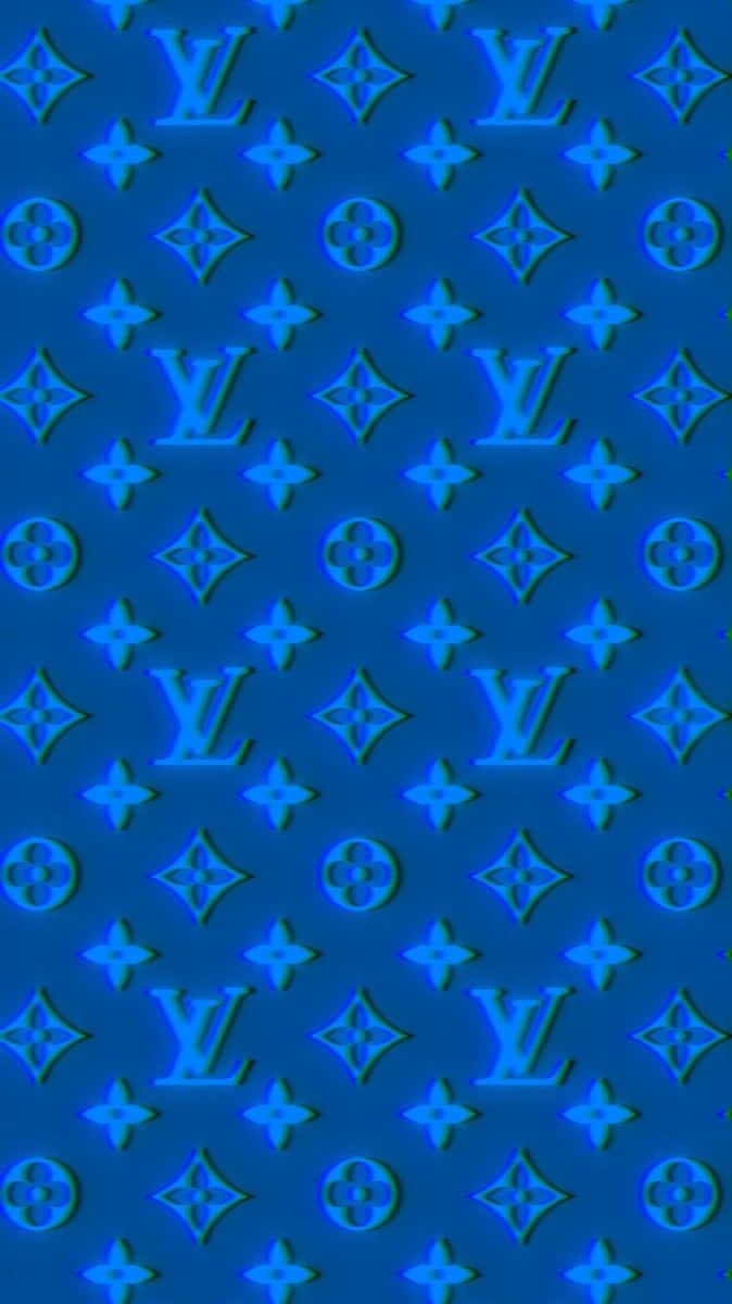 Louis Vuitton Logo 桌布 壁紙 — 深藍色壁紙，表面重複壓印路易威登字母組合圖案。