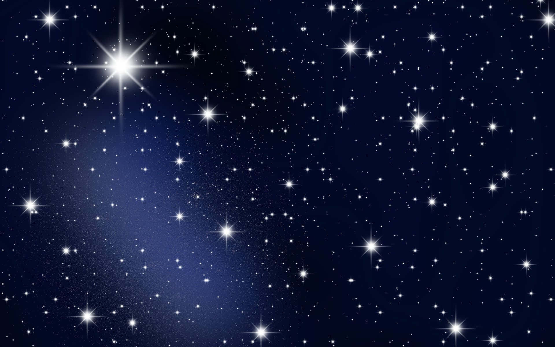 月亮與星星 桌布 壁紙 — 深藍色夜空，佈滿閃爍星星和明亮的中央星爆。