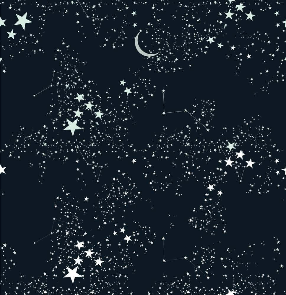 Constellations 桌布 壁紙 — 深藍色夜空，佈滿閃爍的白色星星和帶有可見星座的彎月。