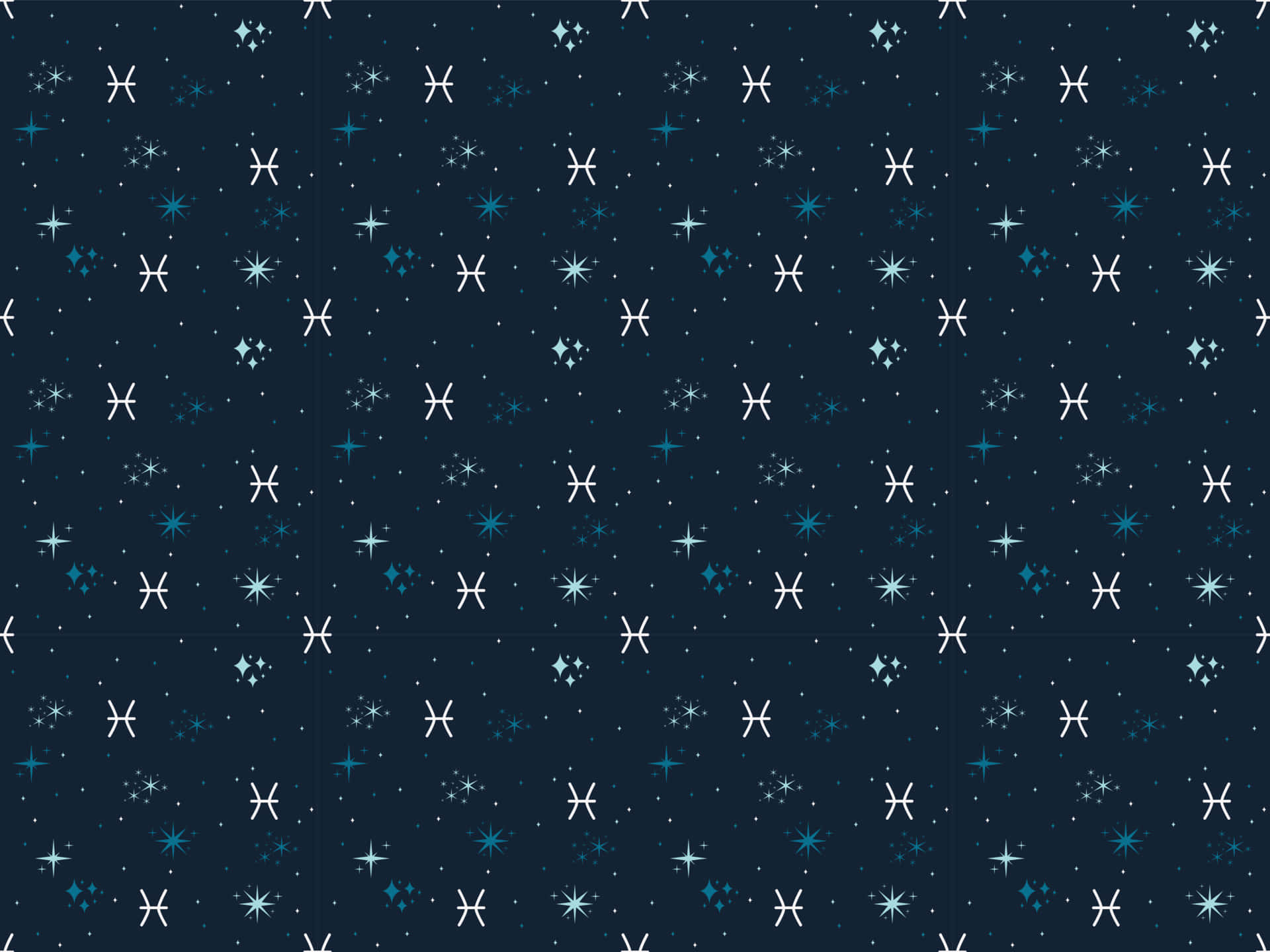 Galaxy Poster 桌布 壁紙 — 深藍色夜空，充滿重複的白色和青綠色星爆圖案及小點。