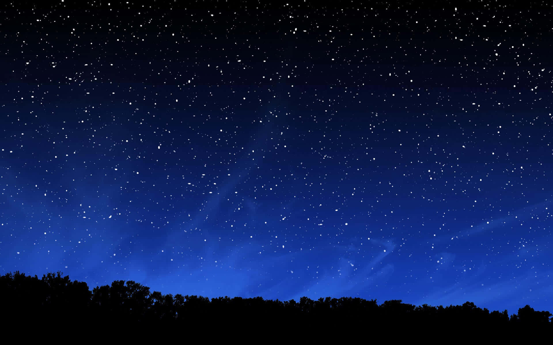 Dark Sky 桌布 壁紙 — 深藍色天空下，黑暗森林輪廓上方，佈滿無數星辰的壯麗夜空。