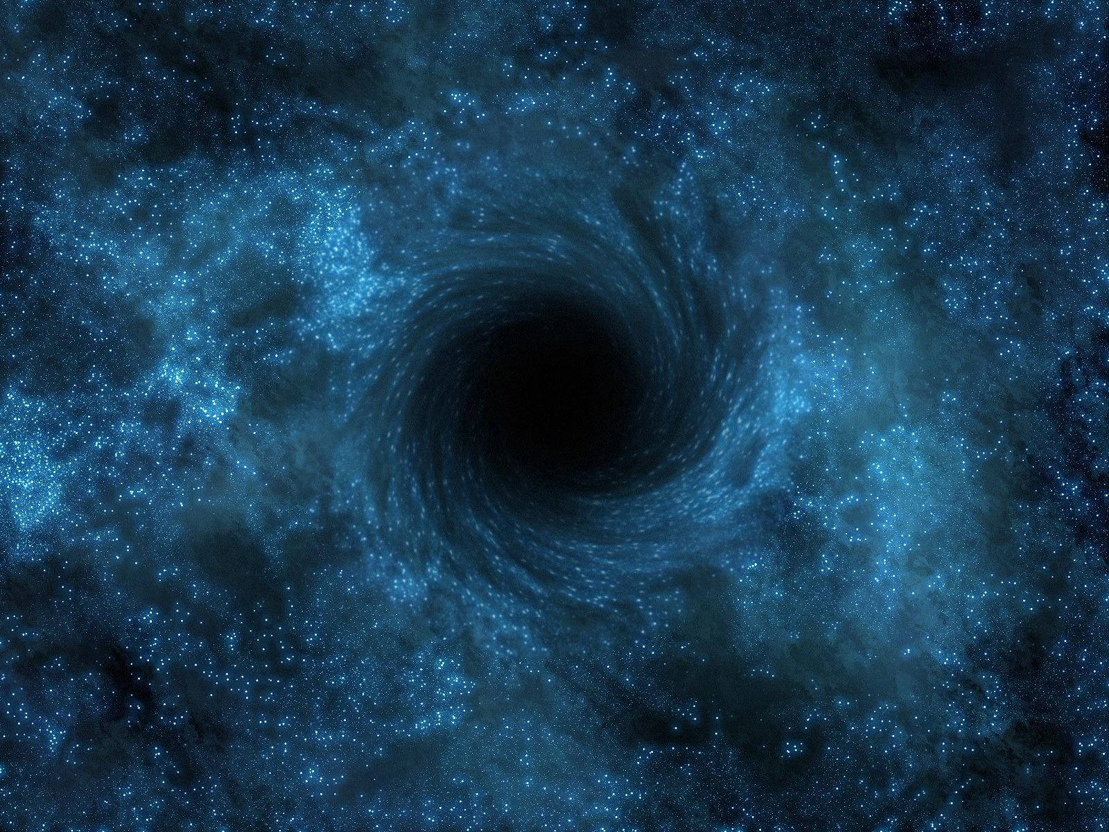 黑洞 桌布 壁紙 — 深藍色恆星和星雲旋轉的宇宙漩渦，向太空中的黑色中心內拉。