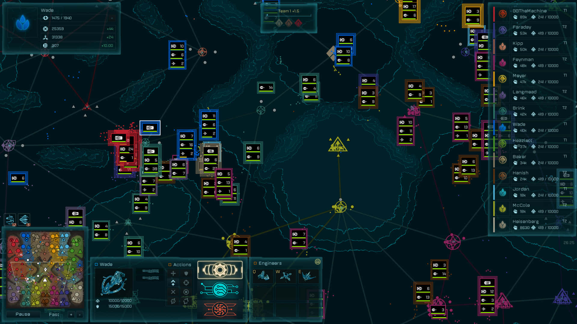 HD Ashes Of The Singularity Escalation 桌布 壁紙 — 深藍色戰術地圖介面，帶有發光UI元素和派系圖標疊加在世界地圖上。
