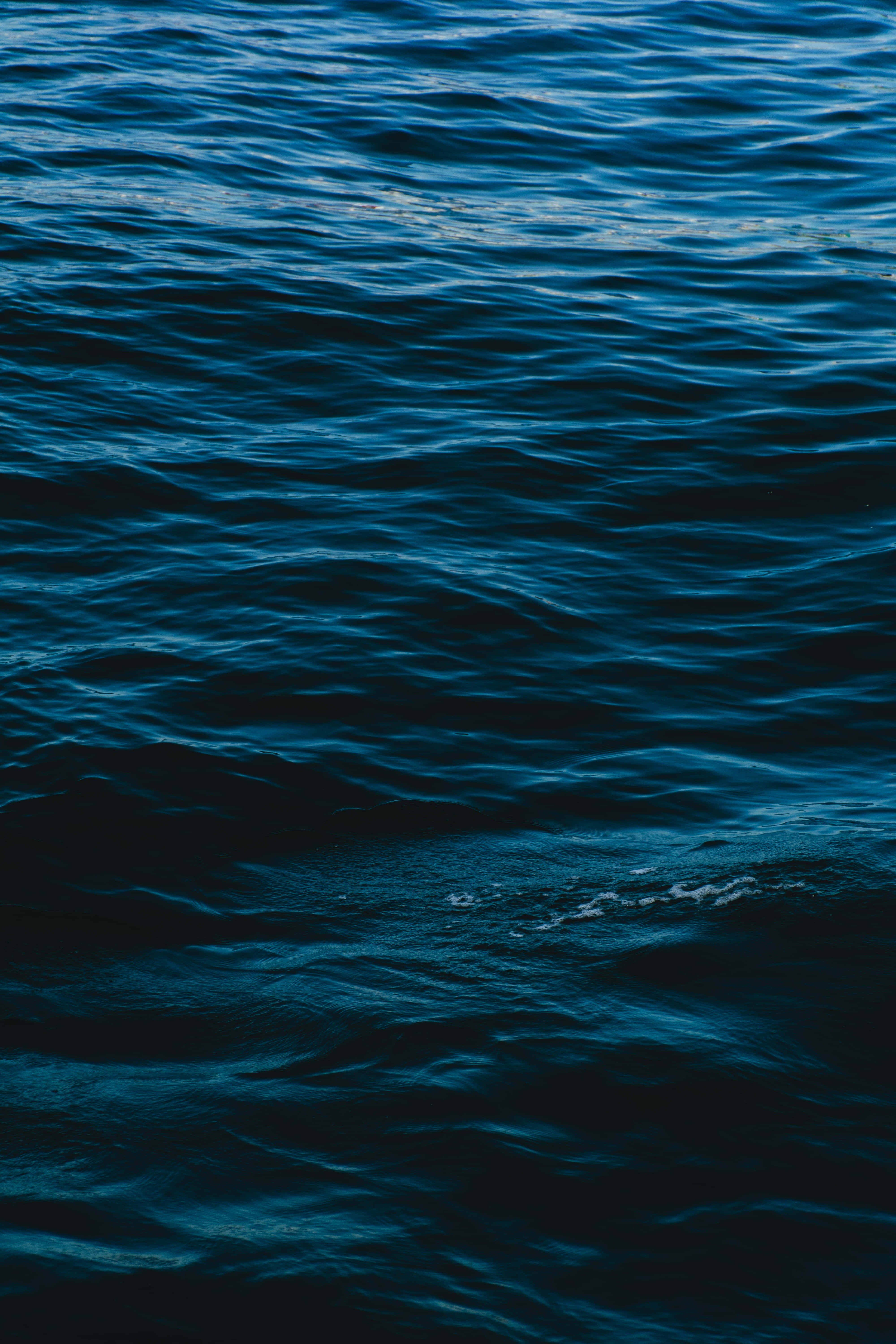 Ocean Water 桌布 壁紙 — 深藍色海洋波浪在平靜的天空下泛起漣漪，帶有微妙的光線反射。