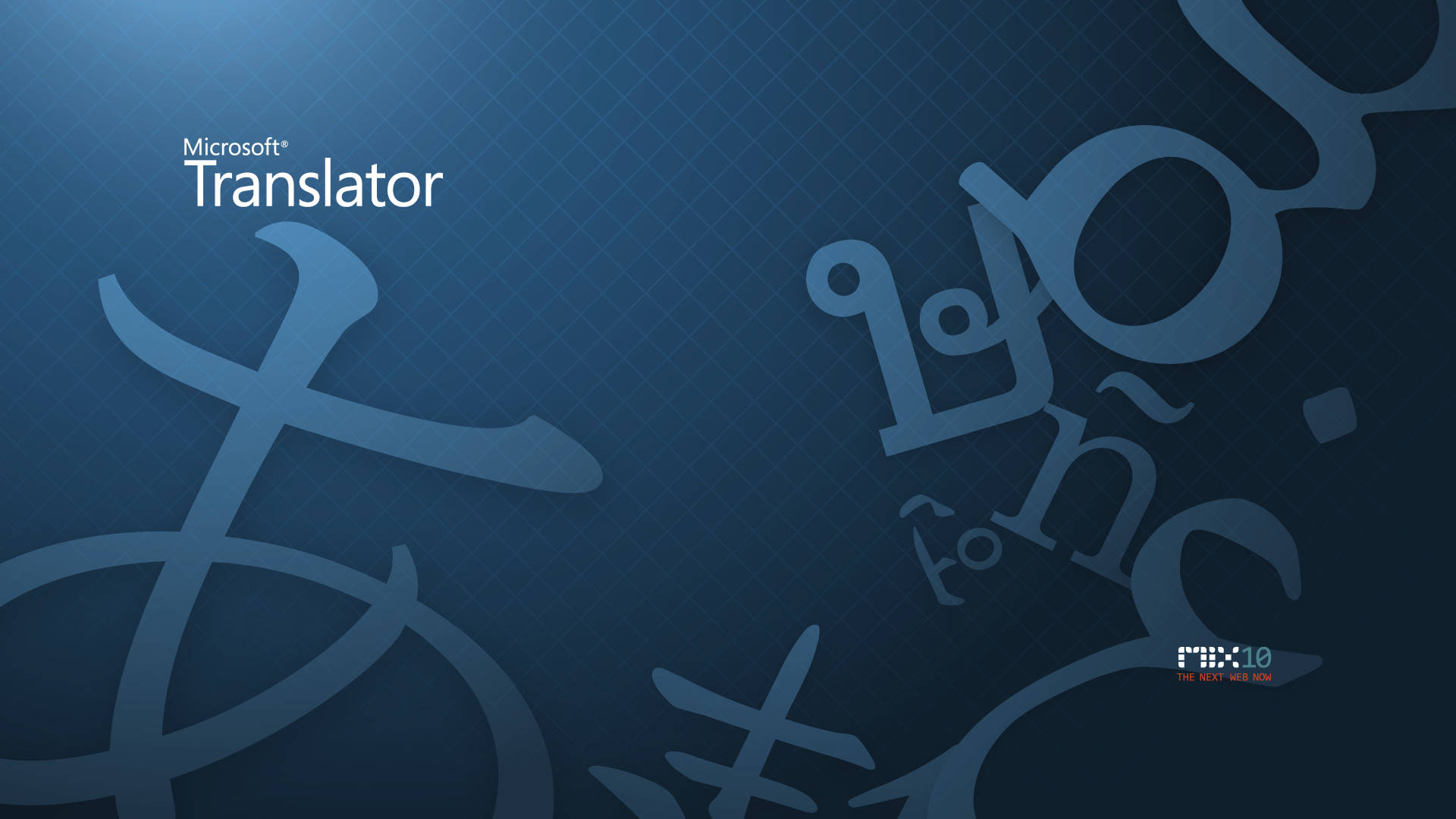 Microsoft Translator 標誌，在深藍色背景上帶有全球文字字符 — Microsoft 壁紙