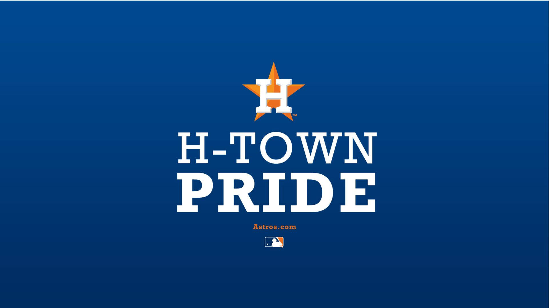 Astros 桌布 壁紙 — 深藍色漸變背景上，橙色星星（內有H）下方有粗體白色文字寫著 H-TOWN PRIDE。