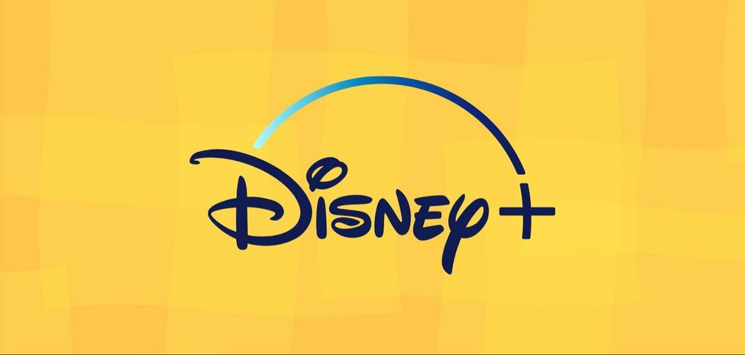Disney Logo 桌布 壁紙 — 深藍色的Disney+標誌，上方有漸變弧形，襯托著充滿活力的黃色格紋背景。