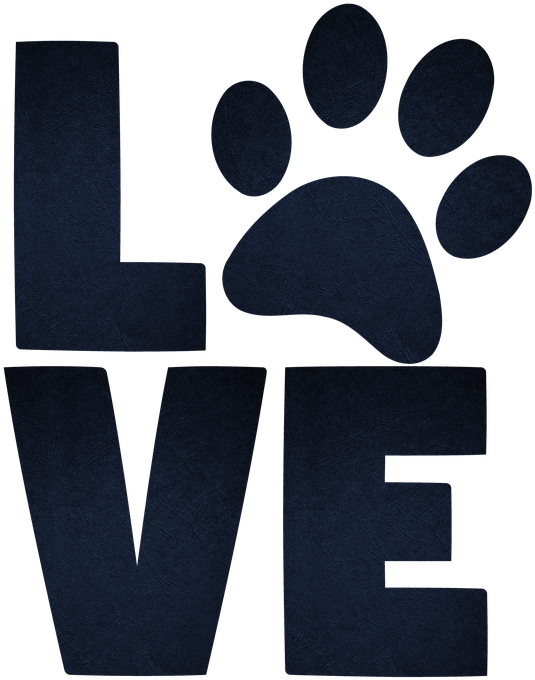 Love Black And White 桌布 壁紙 — 深藍色紋理字母拼出 LOVE，其中 O 被爪印取代，背景為黑色。