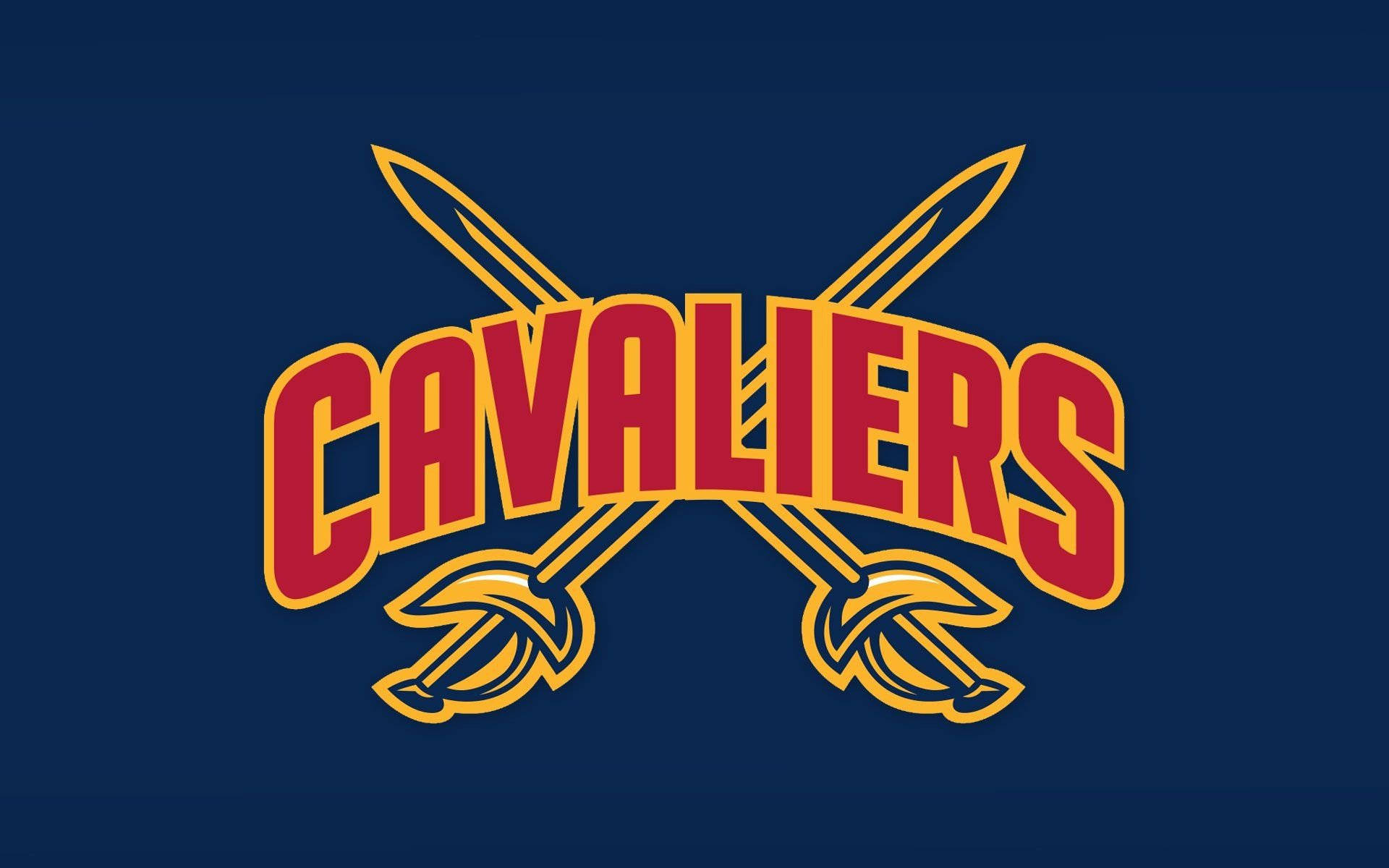 cavaliers 桌布 壁紙 — 深藍色背景上，大膽的紅色和金色 'CAVALIERS' 文字，帶有交叉劍標誌。
