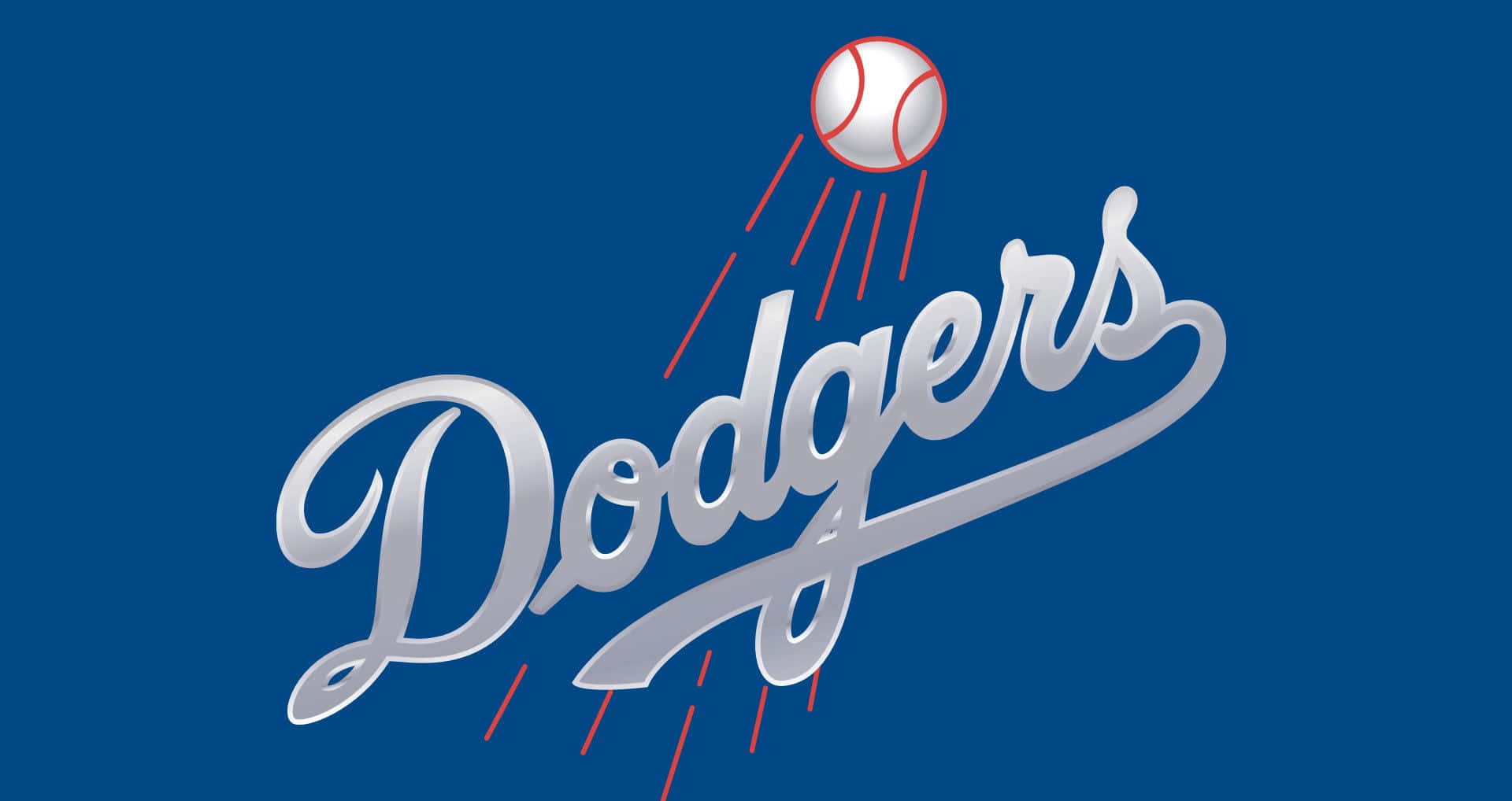 MLB Teams 桌布 壁紙 — 深藍色背景上，帶有棒球的銀色草書道奇隊標誌。