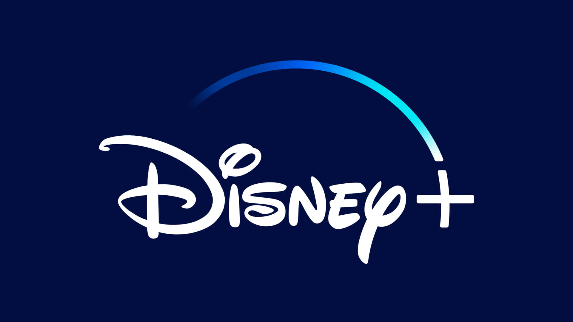 1920x1080 Disney 桌布 壁紙 — 深藍色背景上，白色字體的Disney+標誌，帶有發光的藍色弧線。