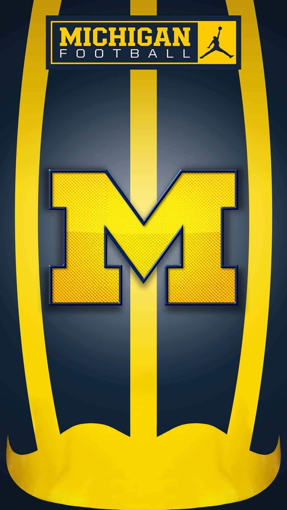 Michigan Wolverines 桌布 壁紙 — 深藍色背景上大膽的黃色密西根大學美式足球標誌，帶有喬丹剪影。