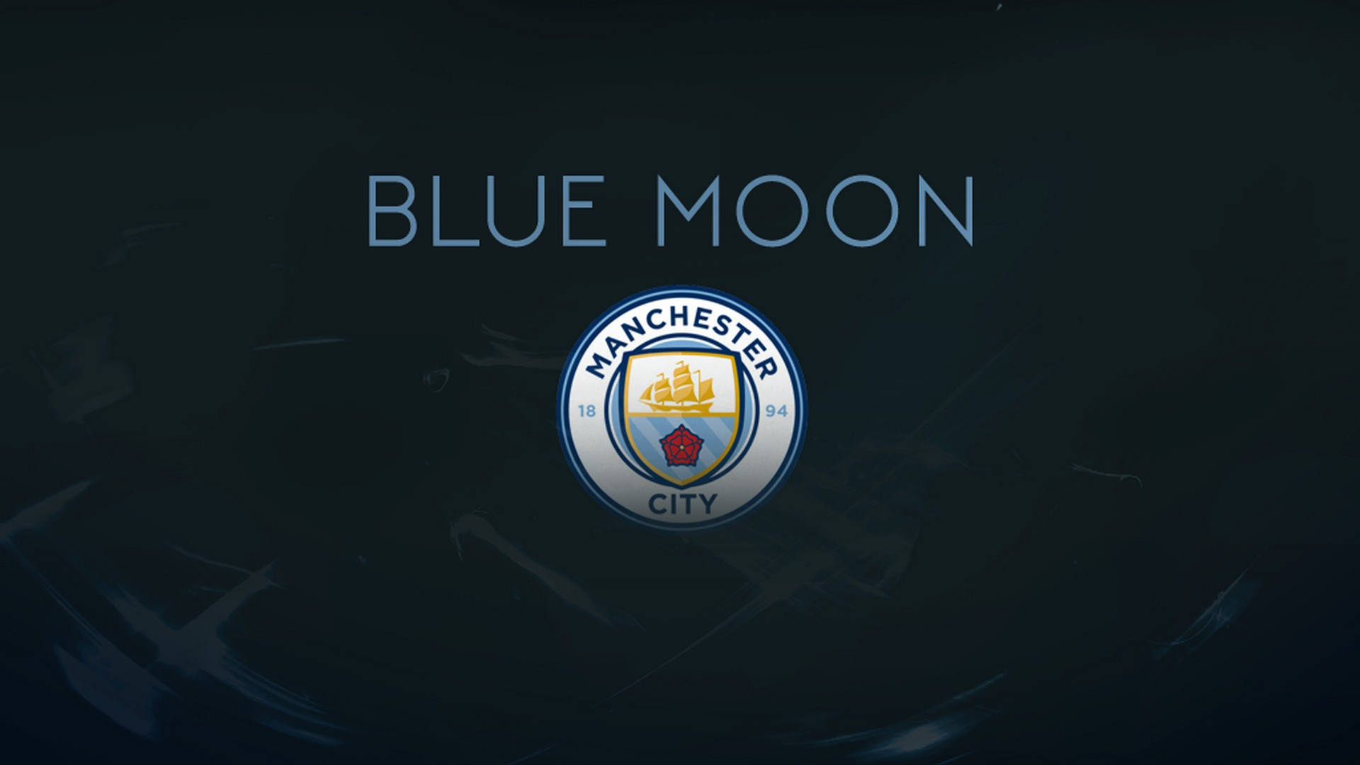 曼徹斯特城足球俱樂部標誌，深色背景上帶有「BLUE MOON」文字。 — 曼徹斯特城 GIF 壁紙