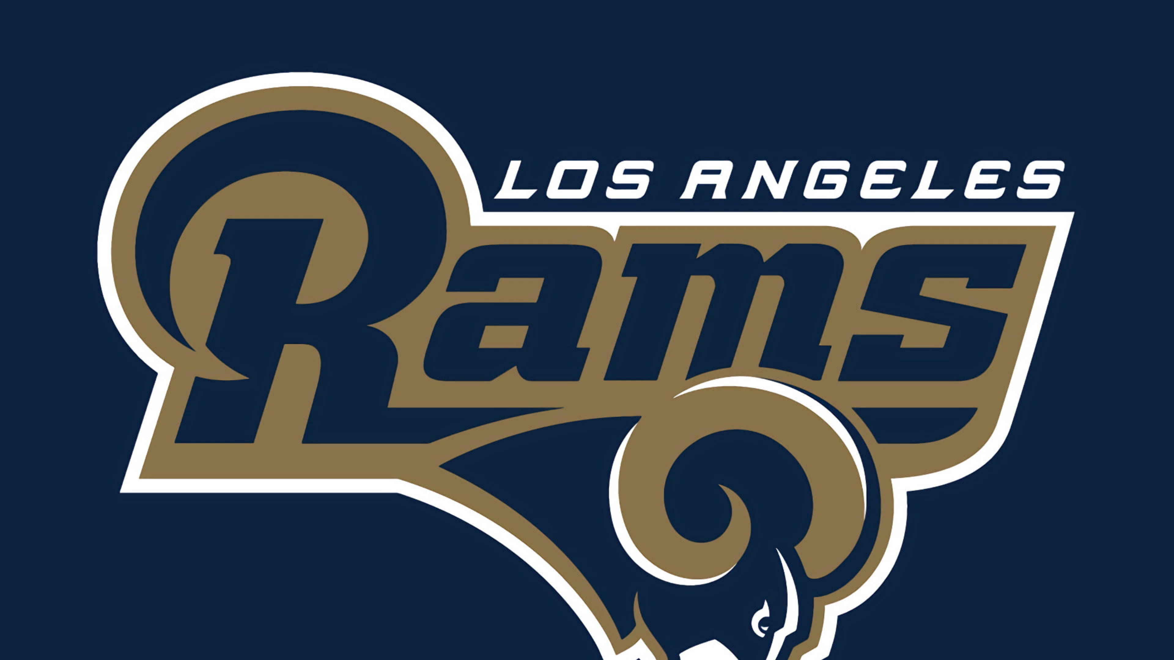 Rams 桌布 壁紙 — 深藍色背景上帶有白色輪廓的金色和深藍色洛杉磯公羊隊標誌。