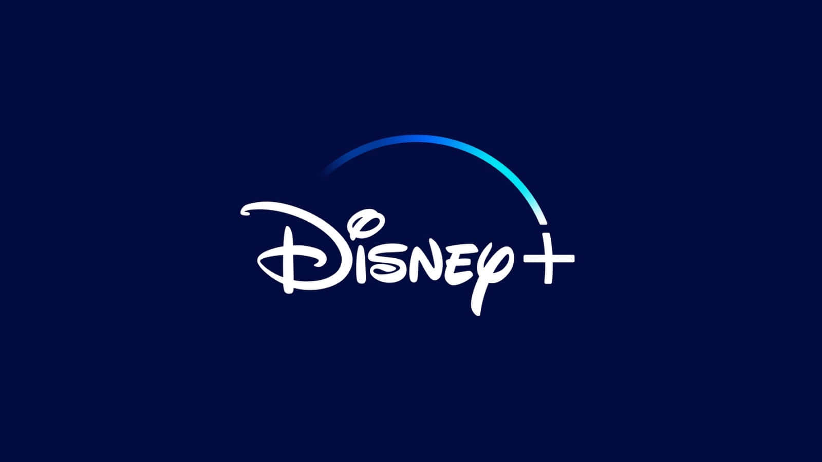 Disney Plus 桌布 壁紙 — 深藍色背景上帶有藍色漸變弧線的白色字體 Disney+ 標誌。