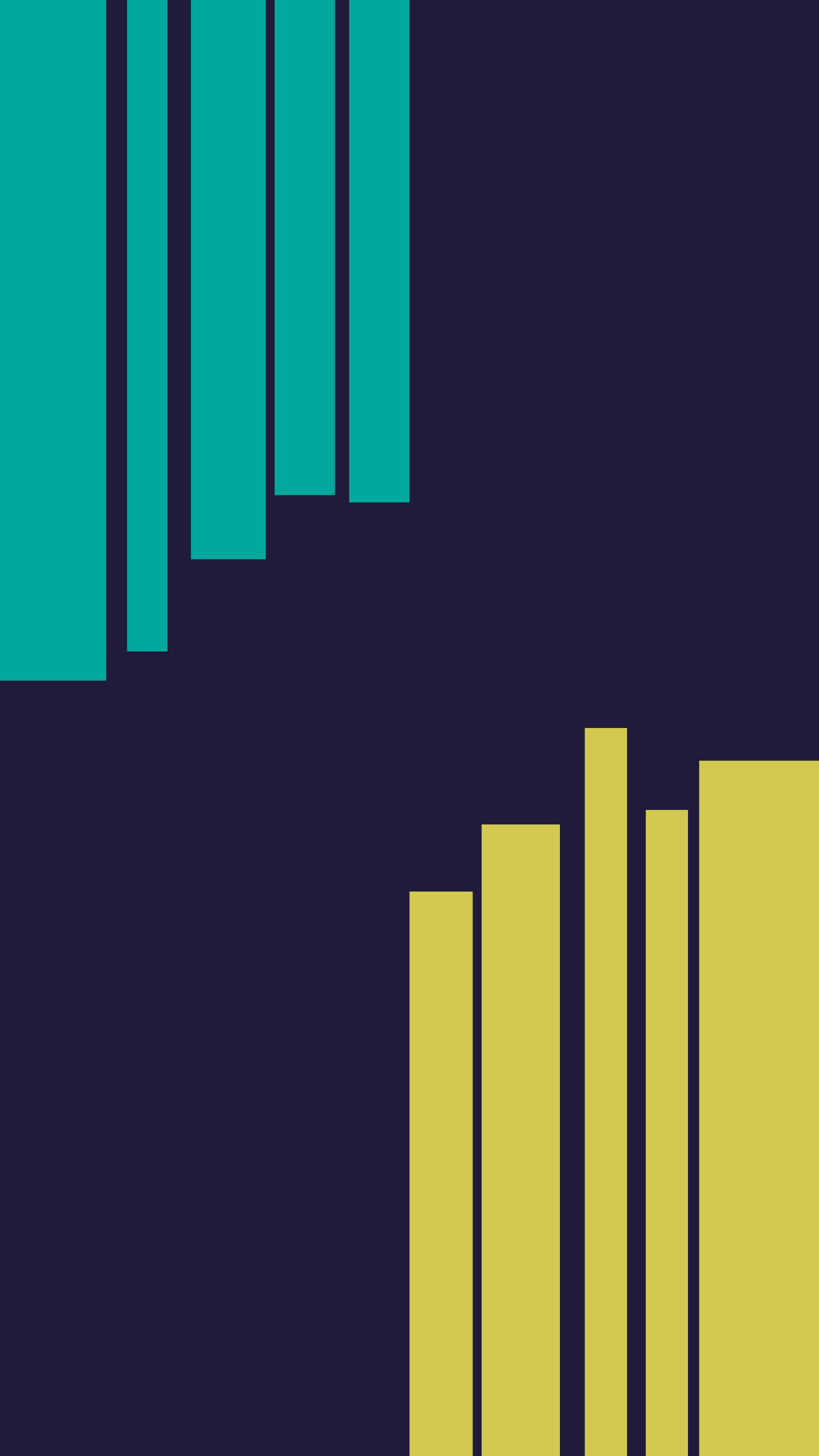 Minimalist Geometric 桌布 壁紙 — 深藍色背景上青綠色和黃色垂直條紋的抽象幾何圖案。