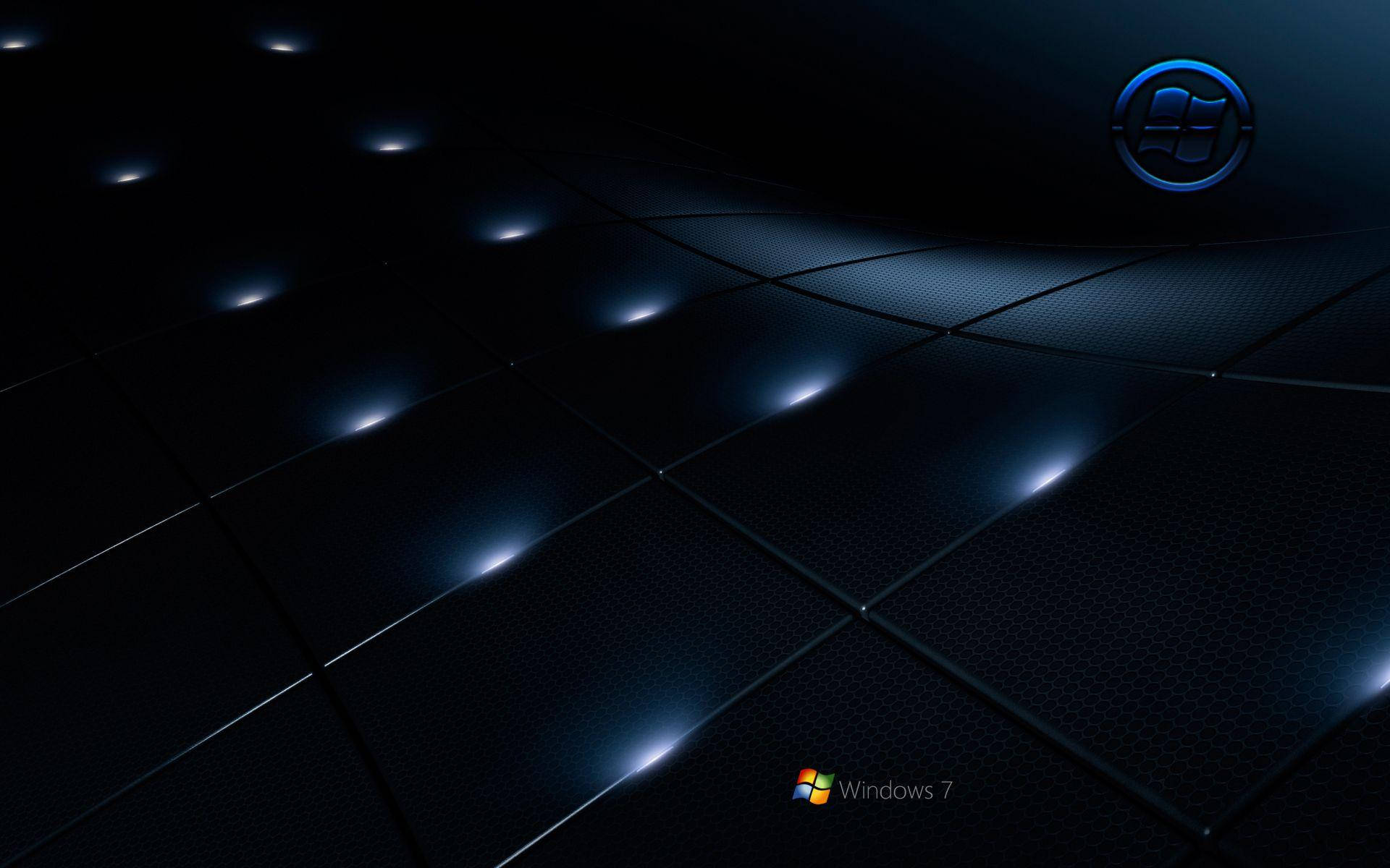Dark Windows 桌布 壁紙 — 深藍色金屬瓷磚表面，帶有發光高光，角落有Windows 7標誌。