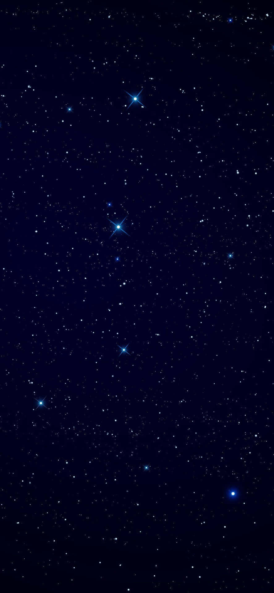 Black And Blue iPhone 桌布 壁紙 — 深邃的海軍藍夜空，佈滿閃爍的星星，還有幾顆帶有星爆光暈的亮藍色星星。
