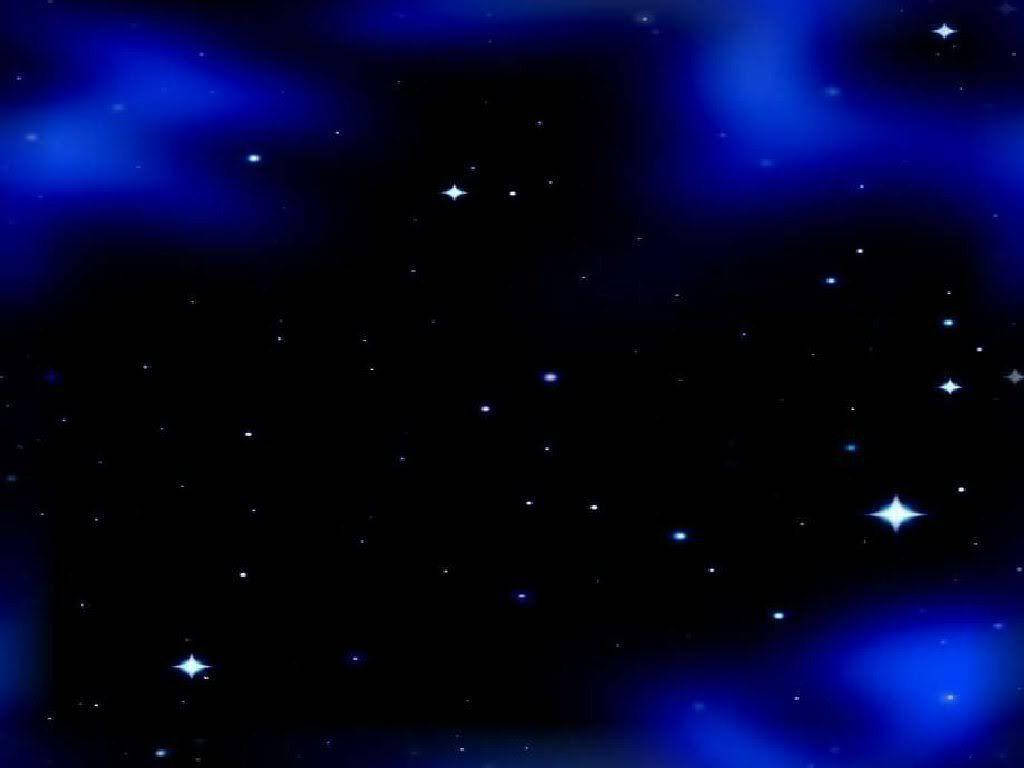 星光閃爍的夜空，帶有發光的藍色星雲。