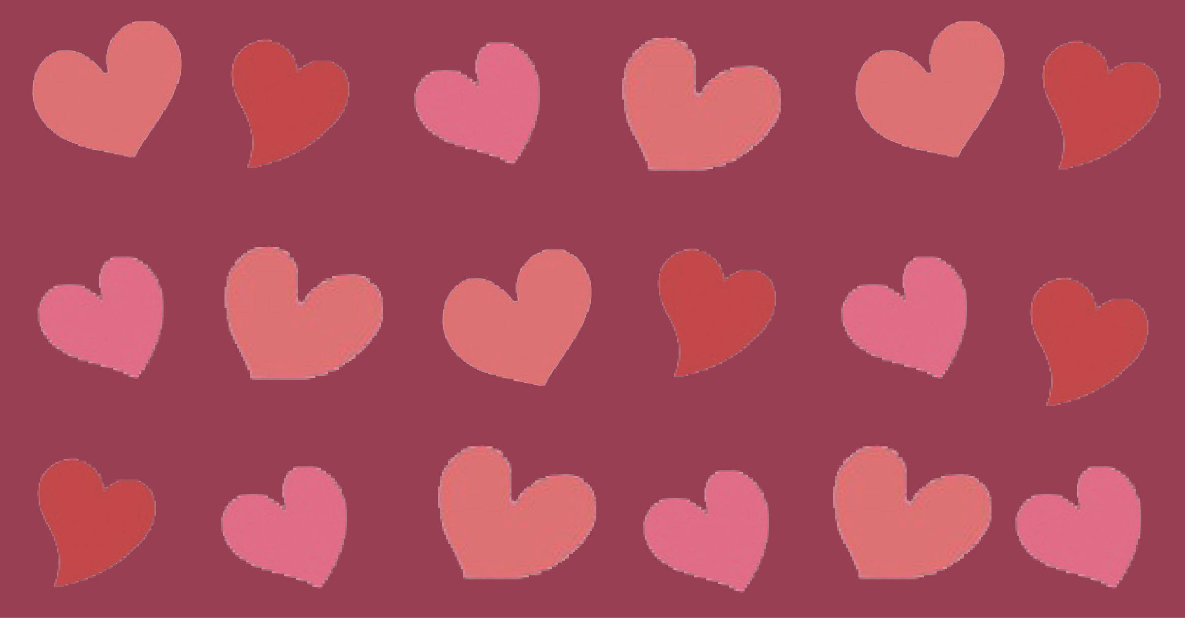 Tumblr Valentines Day 桌布 壁紙 — 深酒紅色背景上散落著柔和的粉紅色和紅色心形圖案。