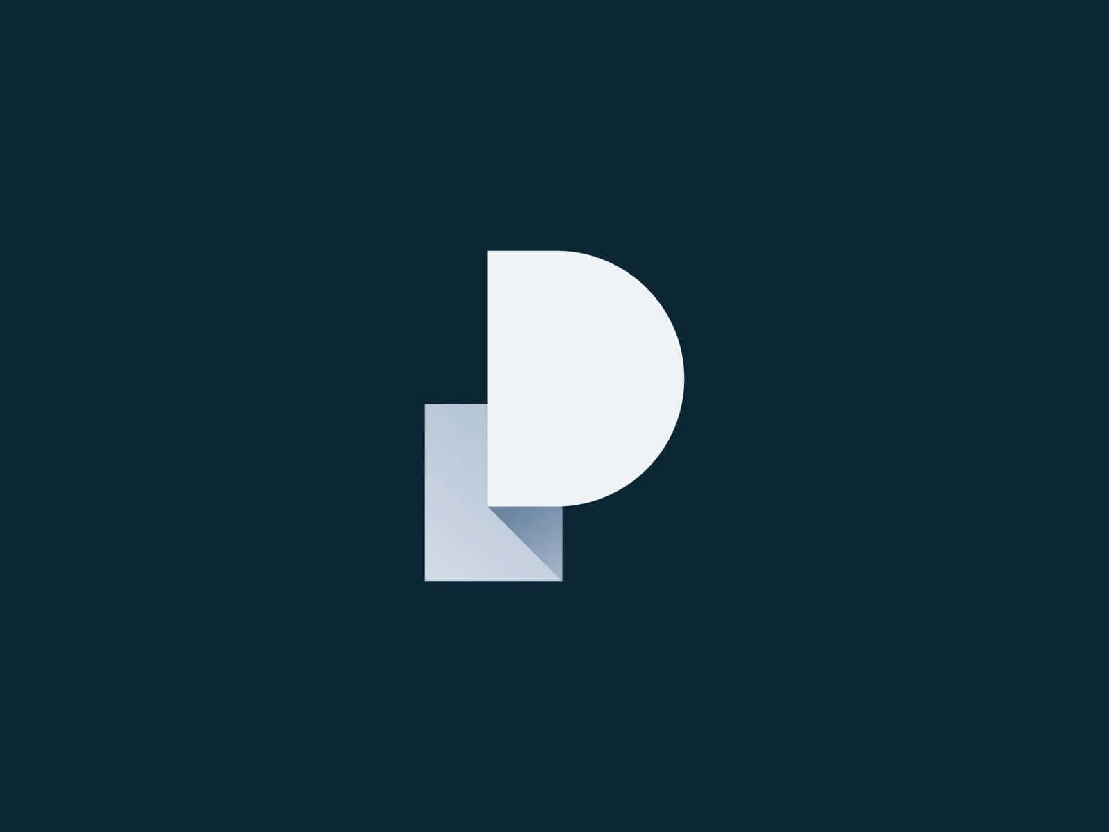 Minimalist Logo 桌布 壁紙 — 深青色背景上帶有摺紙效果的簡約白色字母P標誌。