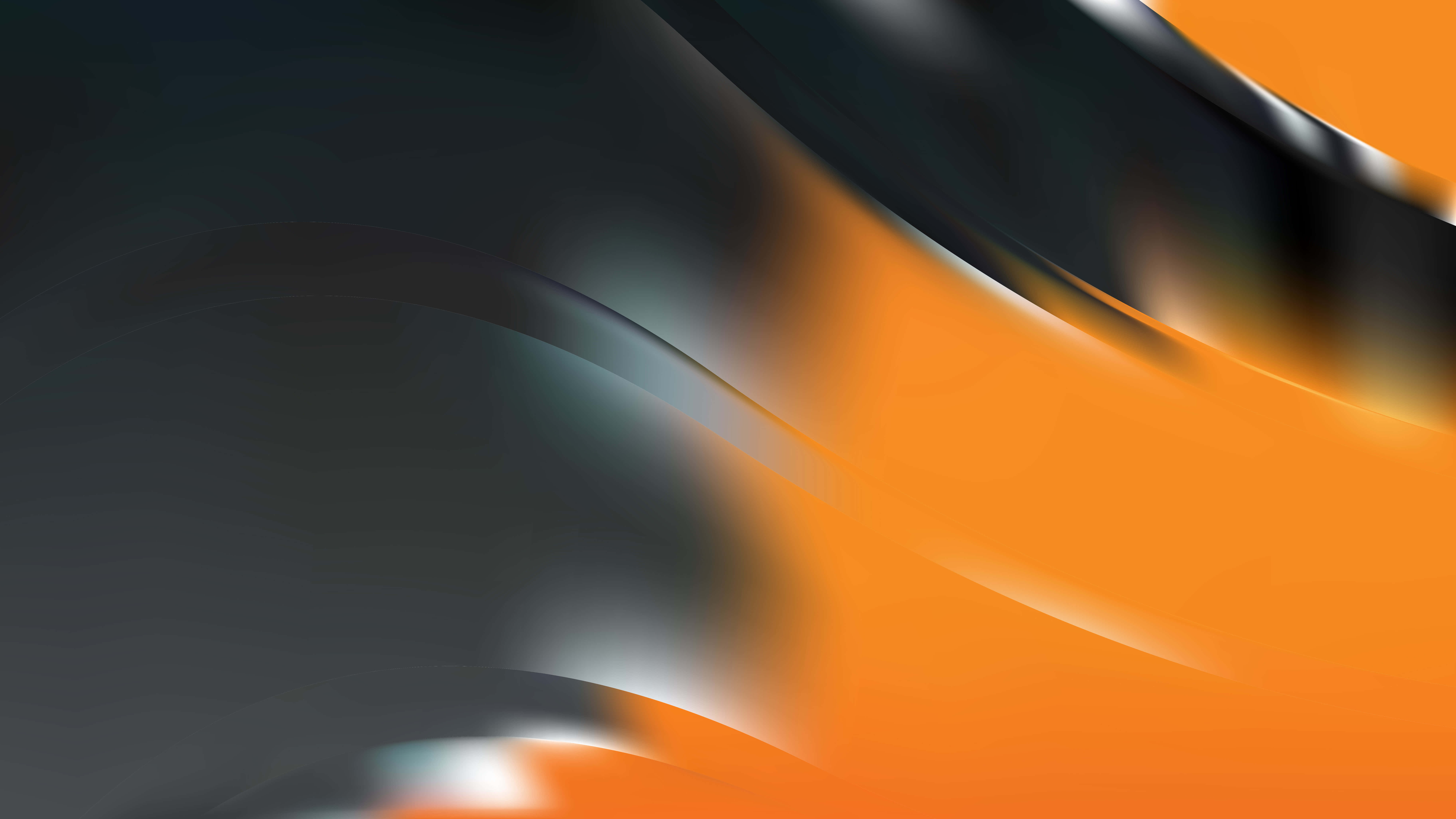 Abstract Lines 桌布 壁紙 — 深黑色與充滿活力的橙色的動態抽象波浪，融合了柔和發光的高光。