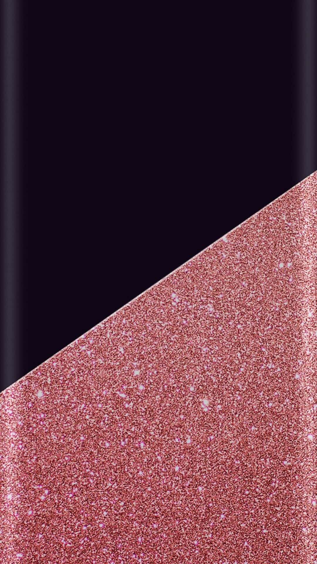 Black And Pink 桌布 壁紙 — 深黑色與閃爍玫瑰金亮粉的對角分割，營造出大膽而奢華的對比。