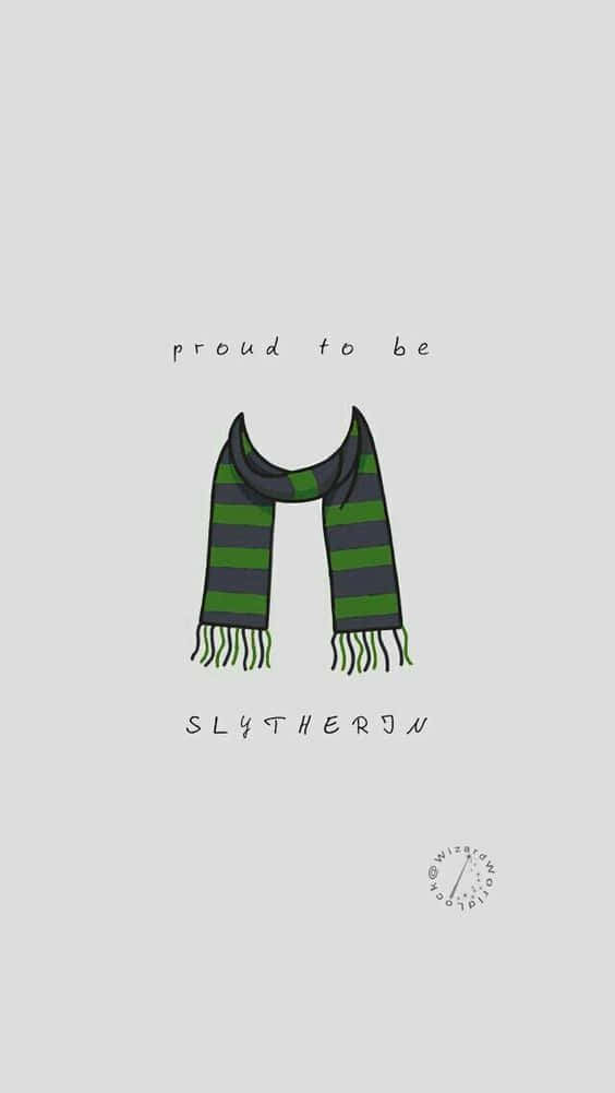 Cute Slytherin 桌布 壁紙 — 淺灰色背景上，一條綠色和灰色條紋的史萊哲林圍巾的極簡插圖，帶有流蘇。