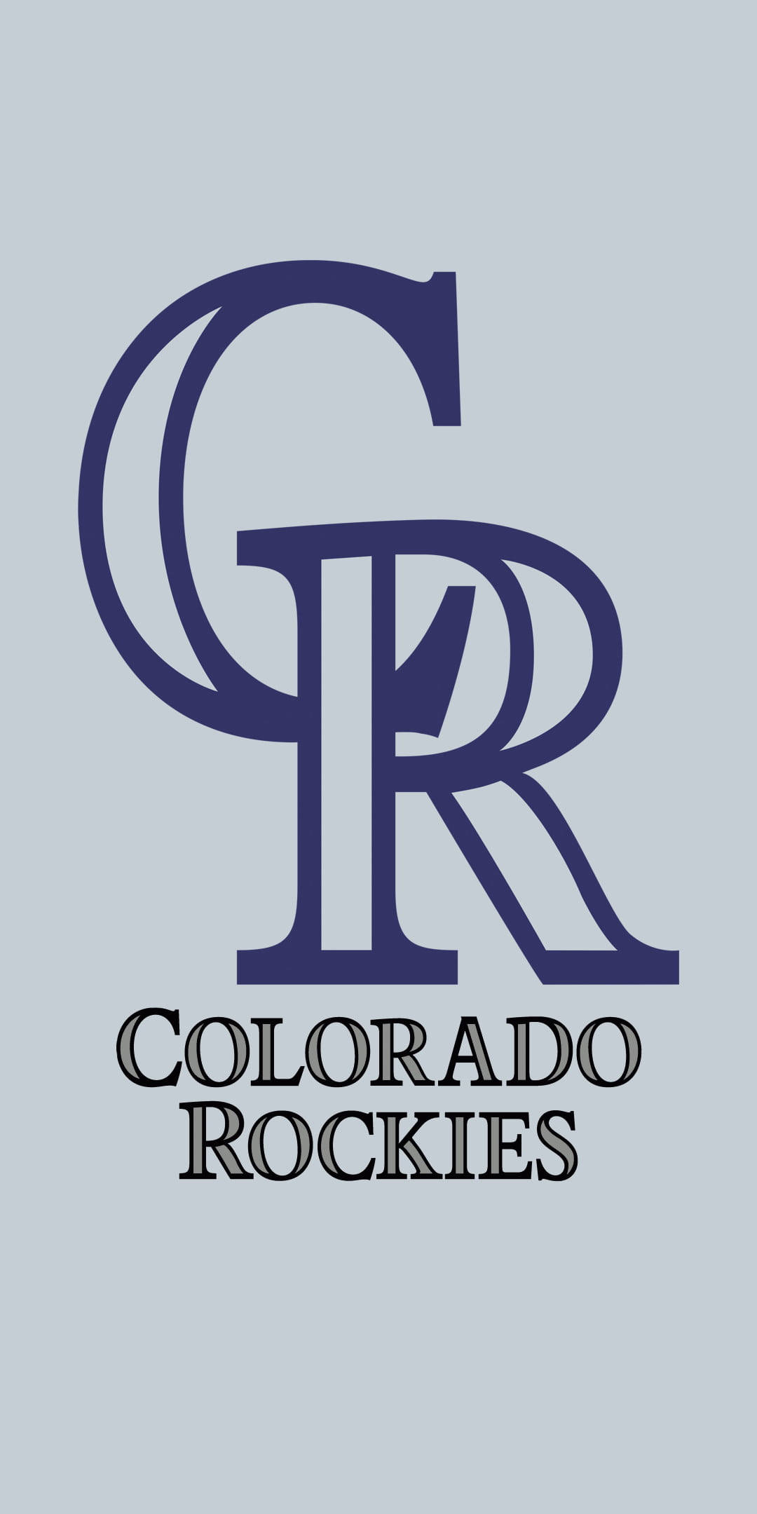Rockies 桌布 壁紙 — 淺灰色背景上，交織的CR字母和科羅拉多落磯隊文字的極簡標誌。