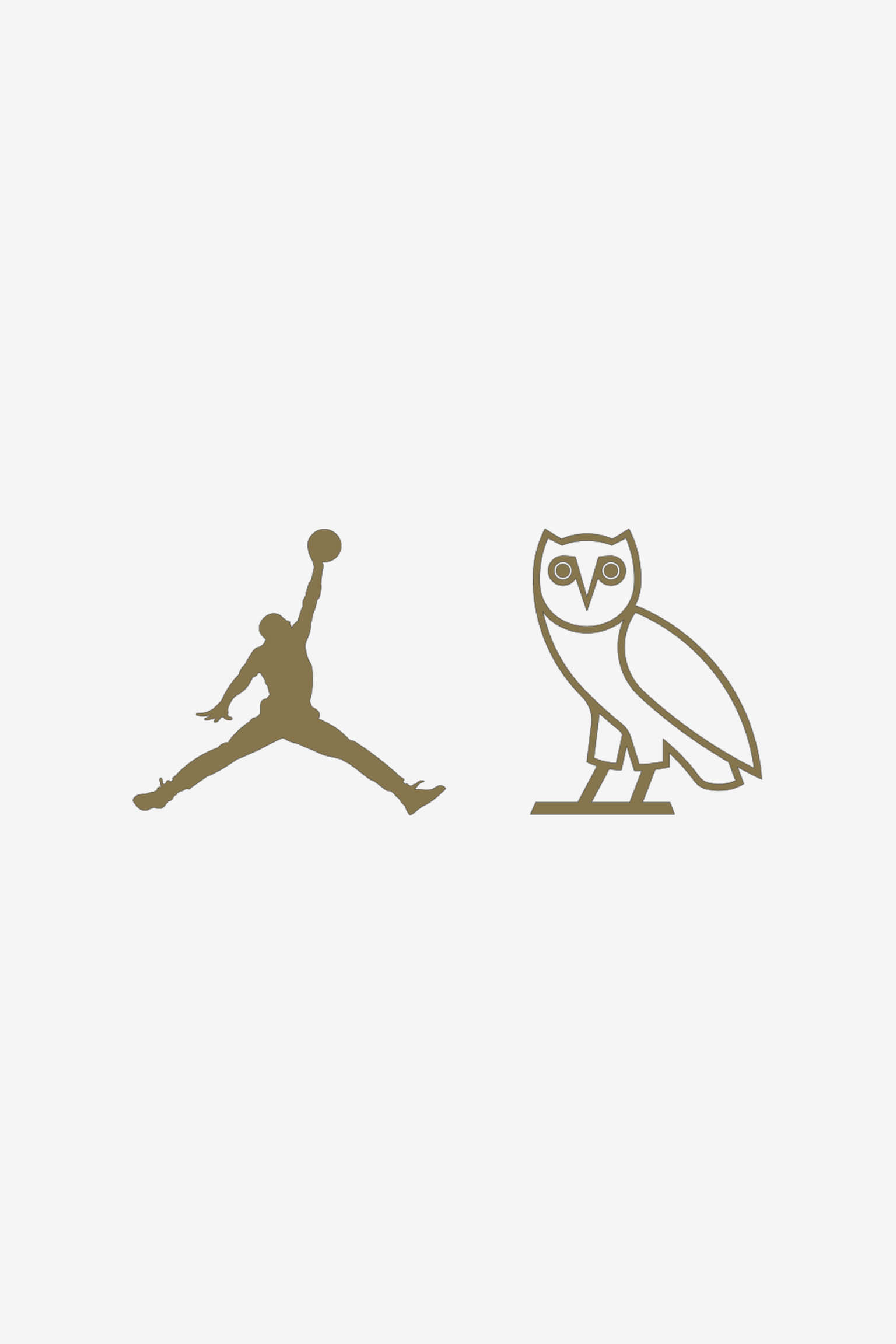 Drake Ovo Owl iPhone 桌布 壁紙 — 淺灰色背景上，籃球運動員在空中的簡約橄欖色剪影，旁邊是貓頭鷹標誌。
