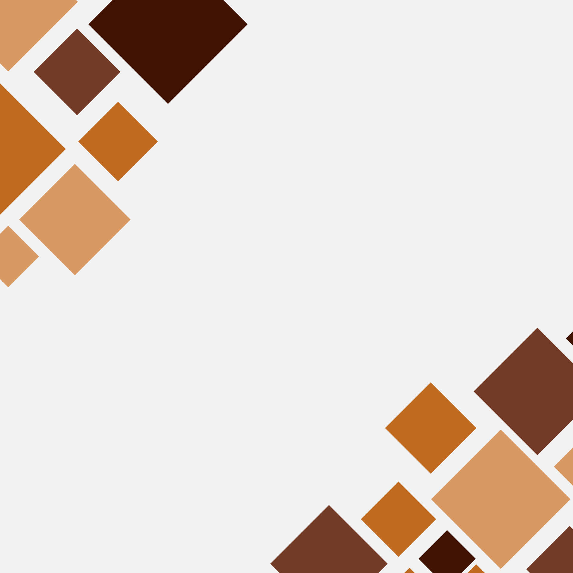 Brown Geometric 桌布 壁紙 — 淺灰色背景上，角落排列重疊的棕色和棕褐色方塊的幾何圖案。
