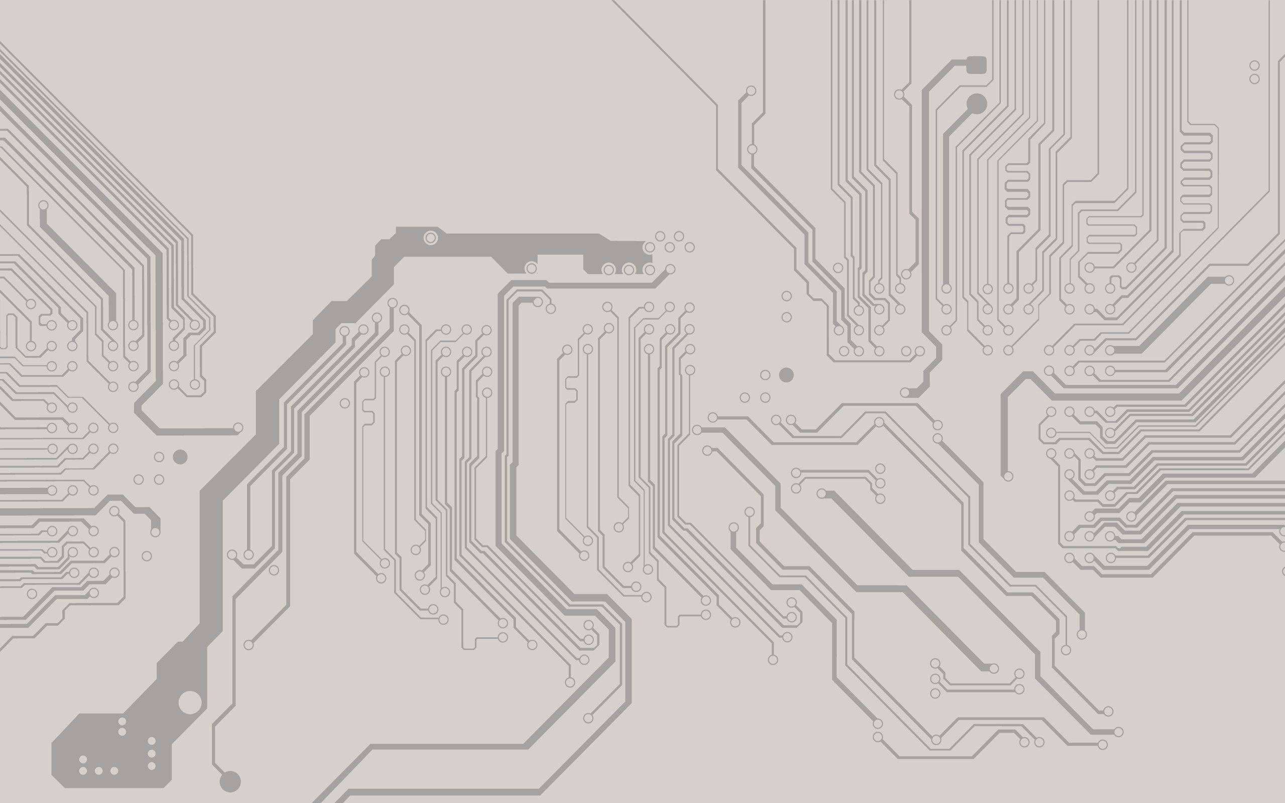 Circuit 桌布 壁紙 — 淺灰色背景上帶有複雜路徑和焊點的極簡灰色電路板圖案。