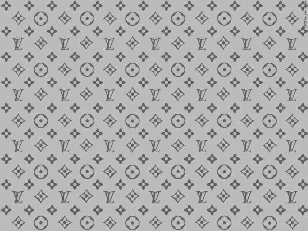 Louis Vuitton Pattern 桌布 壁紙 — 淺灰色背景上的LV標誌和花卉圖案的單色重複圖案。