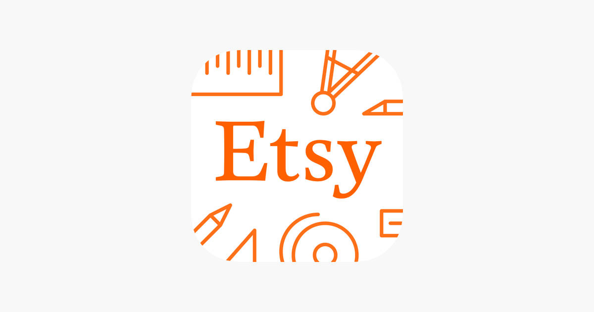 etsy 桌布 壁紙 — 淺灰色背景上的橙色Etsy標誌，帶有幾何圖標。