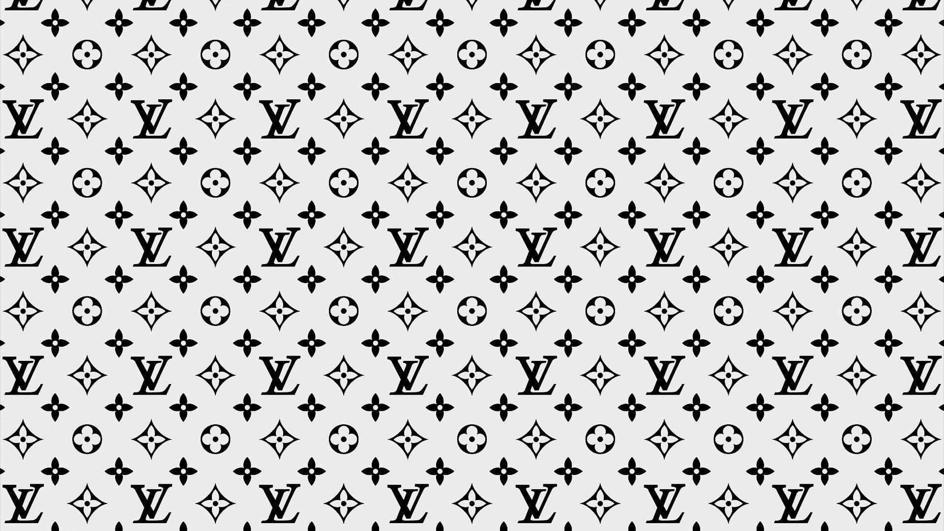 Louis Vuitton Pattern 桌布 壁紙 — 淺灰色背景上重複的 Louis Vuitton 標誌和花卉圖案單色圖案。