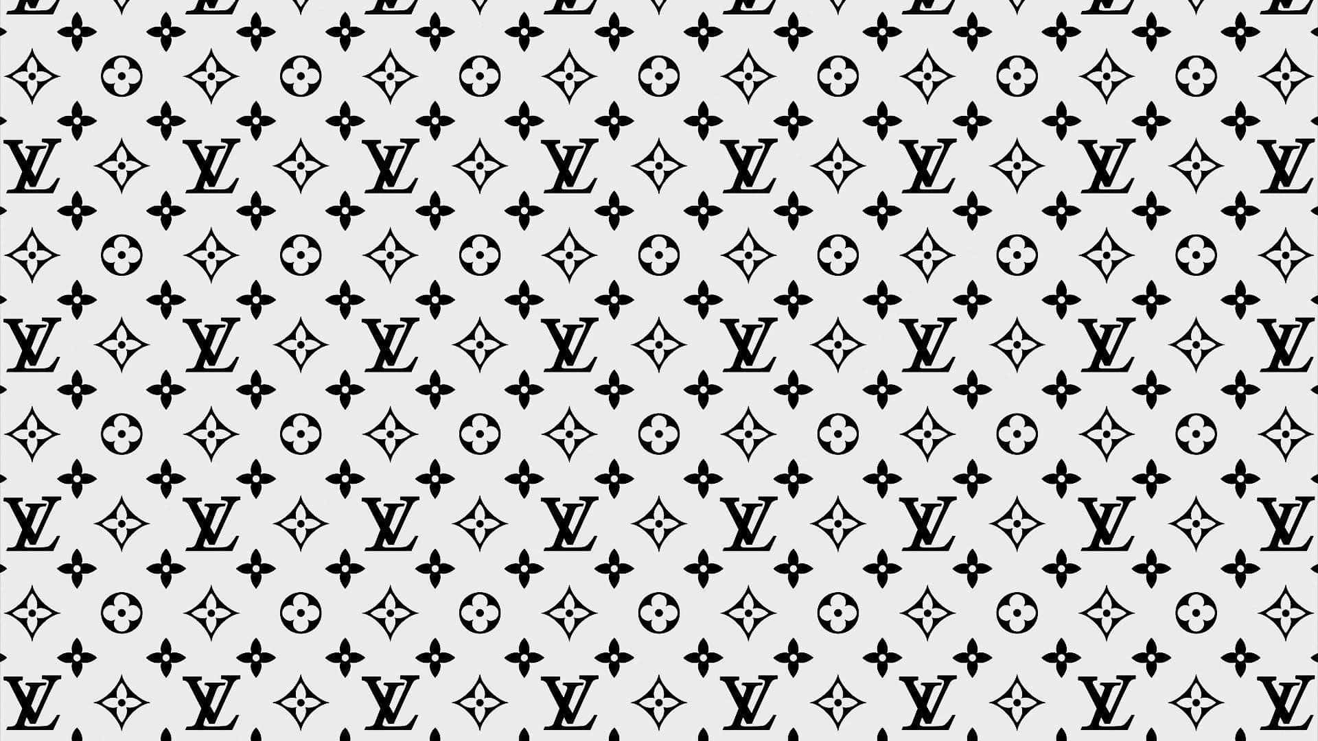 桌布 壁紙 — 淺灰色背景上重複的 Louis Vuitton 標誌和花卉圖案單色圖案。